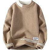 GMOYD Men Colorblocked Crewneck Sweater Baggy Knitted Pullover Jumper Unisex Casual Textured Sweater Tops