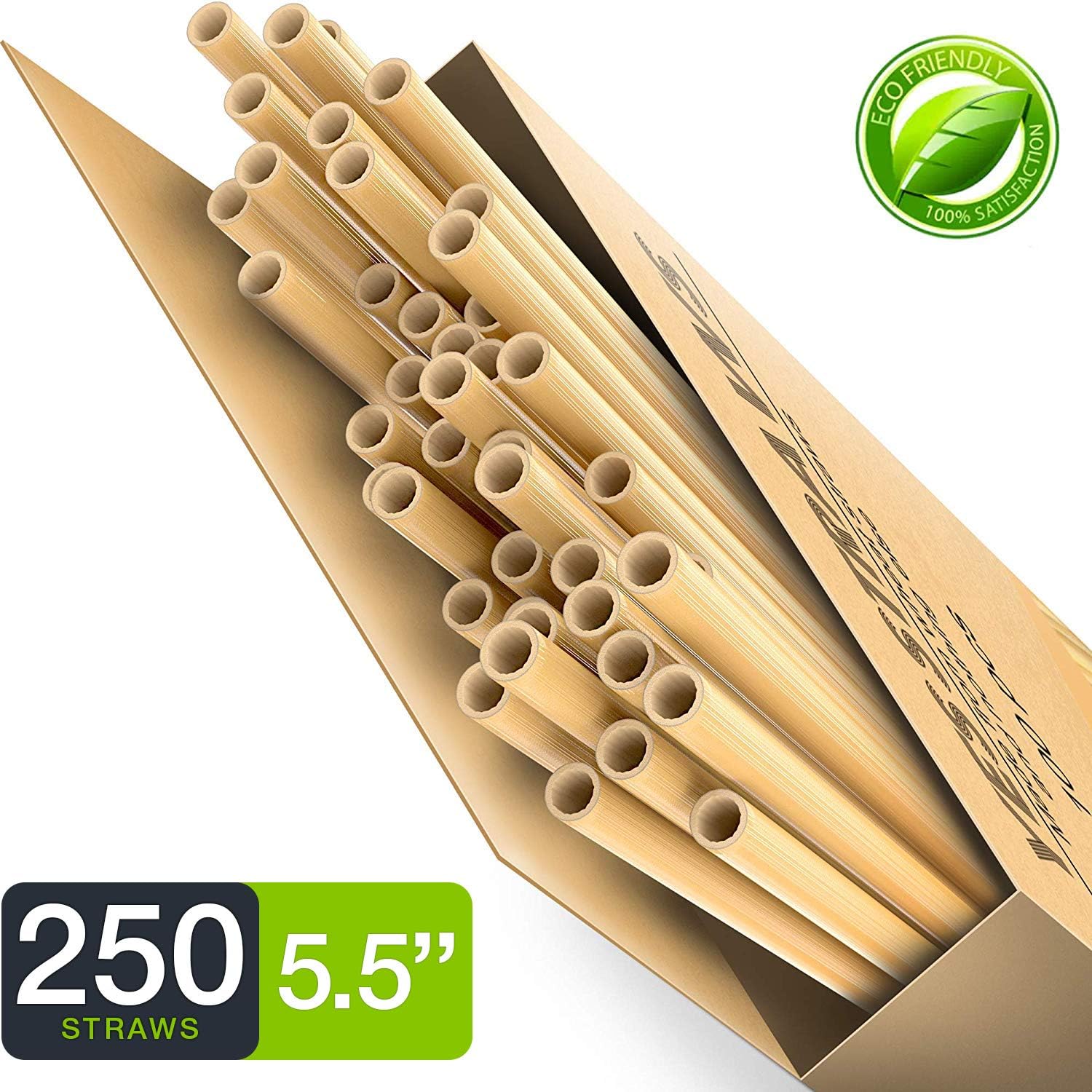 100% Biodegradable & Compostable Eco Friendly Short Wheat Straws - Pack of 250 - Natural and Disposable Drinking Straws - Better Alternative to Plastic, Paper, Stainless-Steel, Silicone & Glass Straw