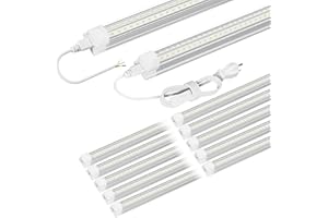 ONLYLUX 5ft LED Shop Light Fixture, Linkable 6500K Daylight White Tube Light, High Output, Double Sided V Shape T8 Integrated 5 Foot Led Bulbs for Garage,Warehouse,Clear Lens 10-Pack
