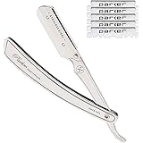 Parker SRX Heavy Duty Professional 100% Stainless Steel Straight Edge Barber Razor for Men and 5 Parker Premium Straight Edge