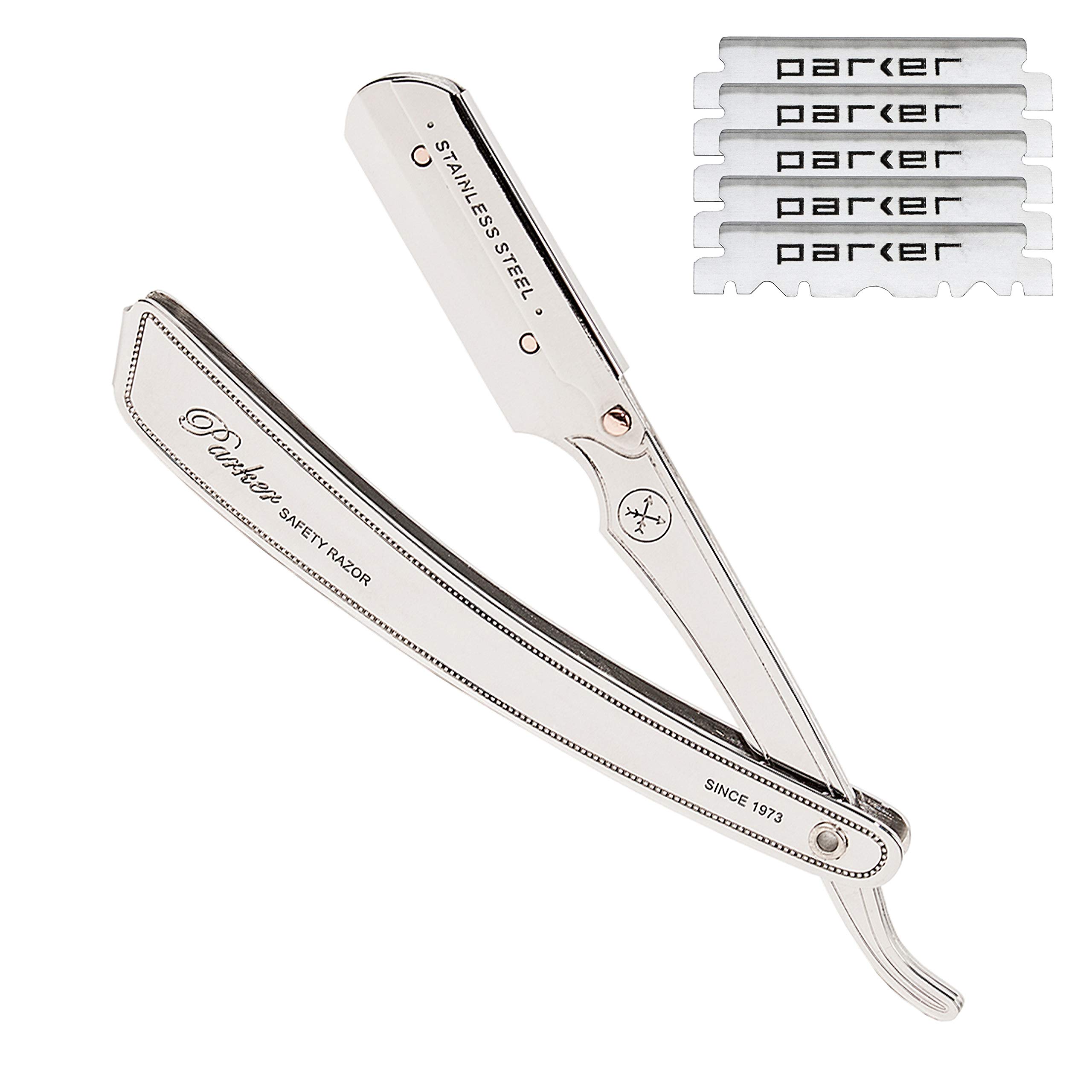 Parker SRX 100% Stainless Steel Straight Edge Professional Barber Razor & 5 Parker Premium Half Blades