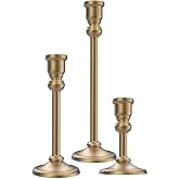 Desami 3-Piece Metal Candle Holders Set - Heavy Duty Alloy Taper Candlesticks for Table Centerpiece, Christmas, Dinner Party, Vintage Home Decor - 5-7.5 -10.3Inch Tall, Antique Gold Finish (Gold)