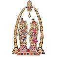 Exotic India Large Size Radha Krishna with Arch Showing Krishna Leela - Brass Statue with Inlay Work
