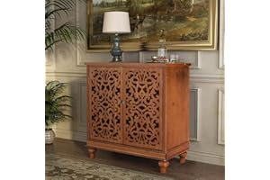 PHI VILLA Accent Cabinet with Doors Storage Cabinet Corner Entryway Living Room Cabinet, Red Brown