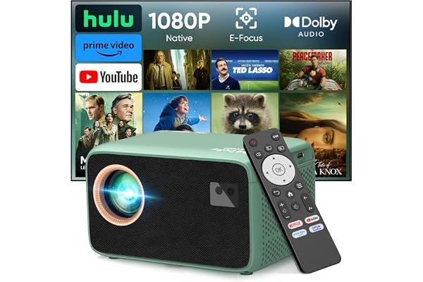 TMY 4K Projector with WiFi Bluetooth, Compatible with Netflix/Prime Video/YouTube, Outdoor Portable Home Theater Movie Projector, Smart Projector for Indoor Outdoor Movies, Gaming and Camping (Green)