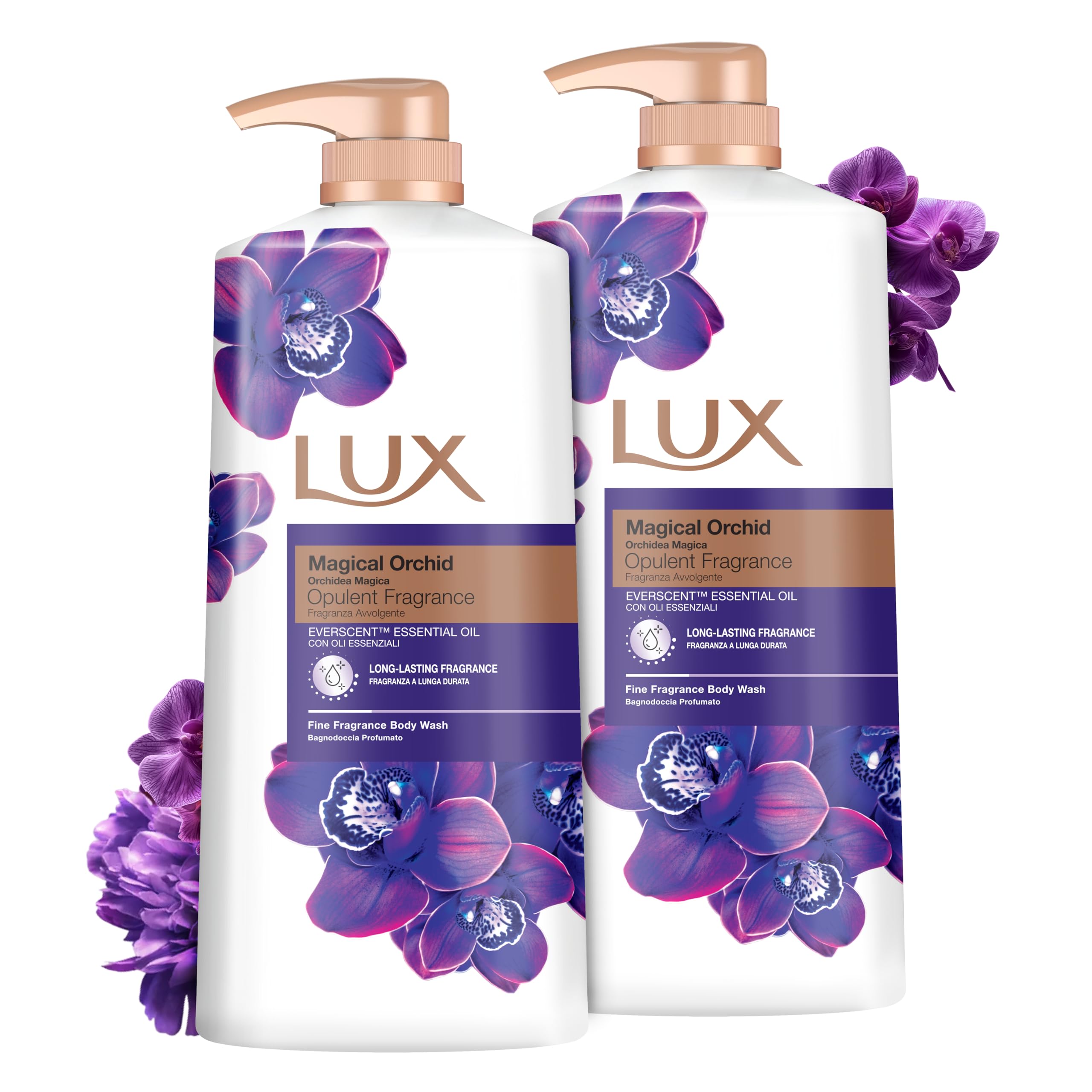 LUX Body Wash, Magical Orchid with Juniper Oil - Gentle & Soothing Skin Care, Nourishing Body Cleanser, Aromatic Bath Soap, Shower Gift for Women - Pack of 2 1L