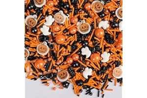 Twisweet Halloween Sprinkles, Pumpkin Sprinkles for Cake Decorating, Edible Candy Ghost Bat Sugar Sprinkle Mix, Black and Orange Baking Candy Bulk, Cupcake Topper Cookie Ice Cream Cake Decorations, Halloween Scary Theme Trick or Treat Party Supplies (130g/4.58oz)