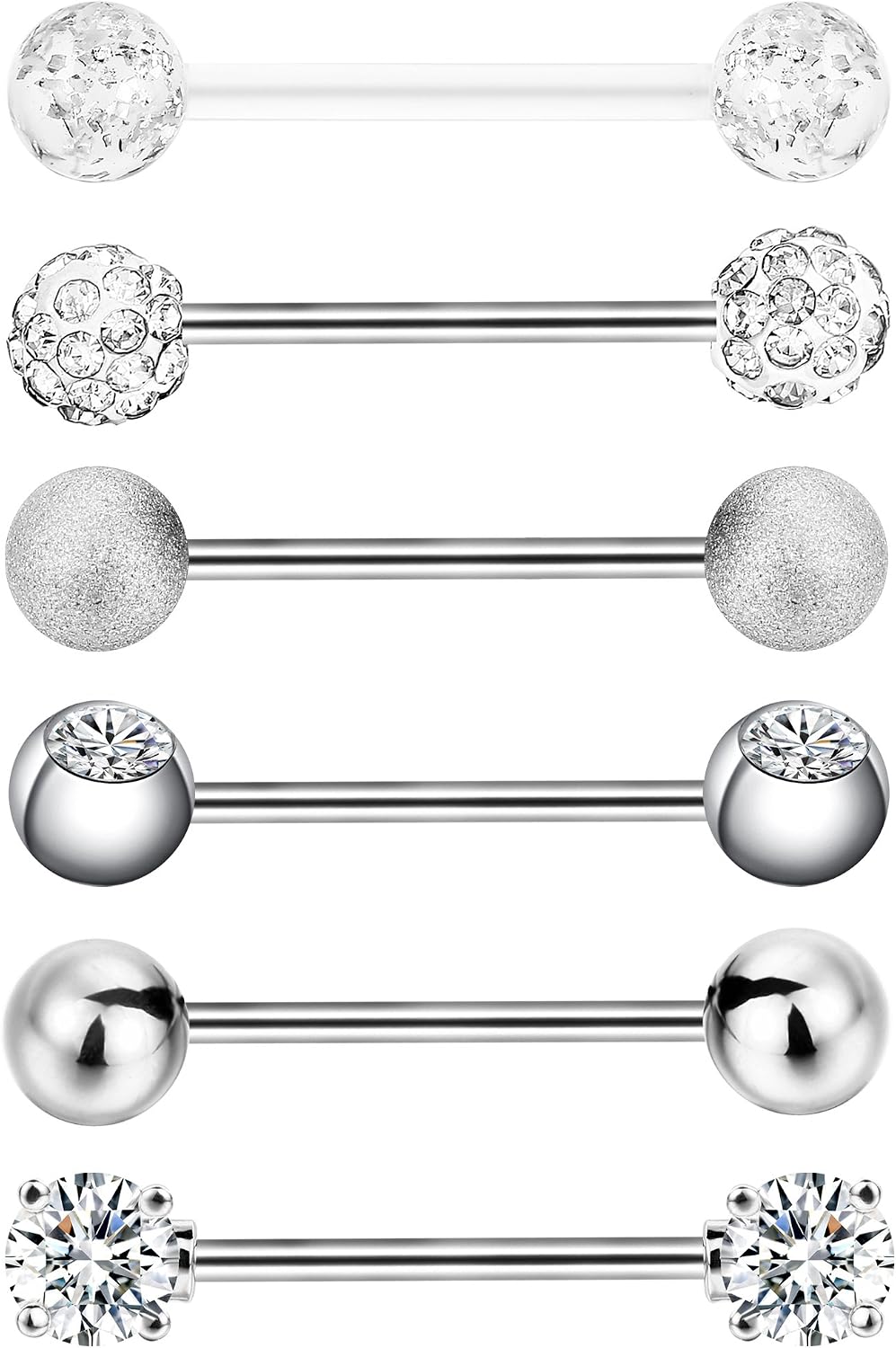 6 works Nipple Bars Surgical Stainless Steel Piercing Titanium Barbell Ring Tongue Ring Cubic Zirconia Nipple Rings Body Piercing Jewelry - Image 3