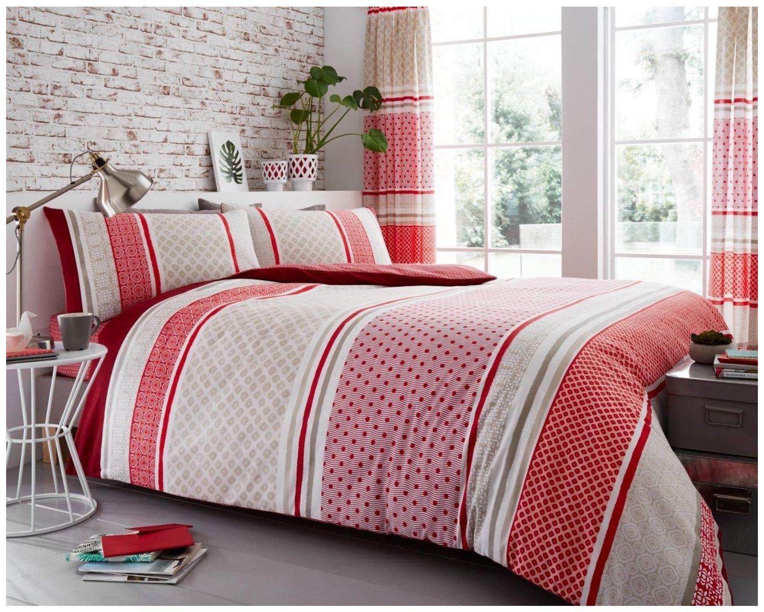 GC GAVENO CAVAILIA Stripe Duvet Quilt Cover Set, Soft & Comfy Polka Dot Reversible Bedding King Size, Natural