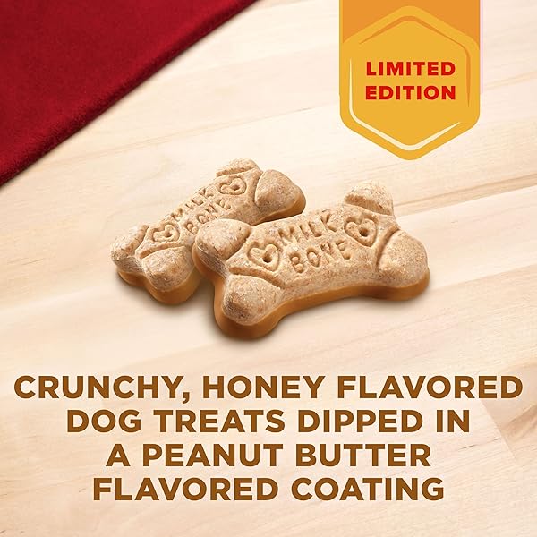 MILK-BONE DIPPED HONEY FLAVORED BISCUITS WITH PEANUT BUTTER FLAVORED COATING, 10 OZ