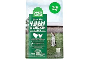 Open Farm, Grain Free Dry Cat Food, High-Protein Kibble for a Complete & Balanced Diet, Non-GMO Fruits & Vegetables, Prebiotic Fibers to Support Digestion, Homestead Turkey & Chicken Recipe, 4lb Bag
