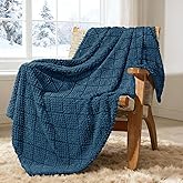 Whale Flotilla Fuzzy Fleece Throw Blanket for Couch, Bed, Soft Fluffy Jacquard Waffle Blankets for All Season, Lightweight and Warm, 50x60 Inch, Navy Blue