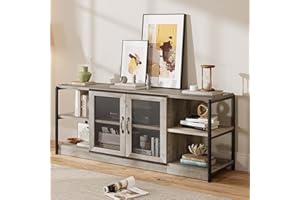 IDEALHOUSE Farmhouse TV Stand for 65/75 Inch TVs, Entertainment Center with Storage Cabinet, Industrial Media Console Table, Furniture for Living Room, Grey