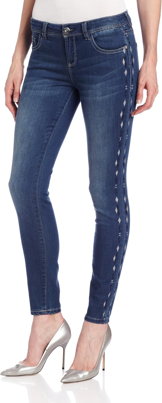 kensie Jeans Women's Ankle Biter with Side Seam Embroidery at Amazon