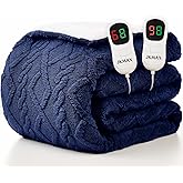 JKMAX Heated Electric Blanket Queen Size-84"x90" Heating Blanket with 10 Heating Levels & 5 Time Settings Over-Heat Protection，Winter Warmer for Adults with ETL Certification（Navy Blue）