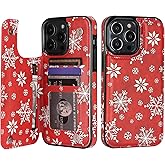 HAOPINSH for iPhone 14 Pro Max Wallet Case with Card Holder, Christmas Santa Snow Flake Back Flip Case PU Leather Kickstand Card Slots Case for Women Girls, Double Magnetic Clasp Cover 6.7"