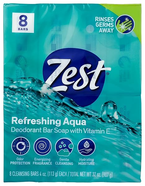 ZEST 8-BAR BATH SIZE SOAP, AQUA, 4 OUNCE PER BAR, 8 BARS, 32 OUNCE
