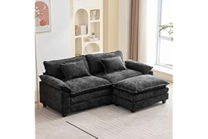 Oprisen 86" Modular Sectional Sofa, Comfy Cloud Couch Sectional Sofa with Ottoman, Chenille Sofa Sleeper Deep Seat Sofa with Throw Pillows for Living Room (Black, 86"- L Shape)