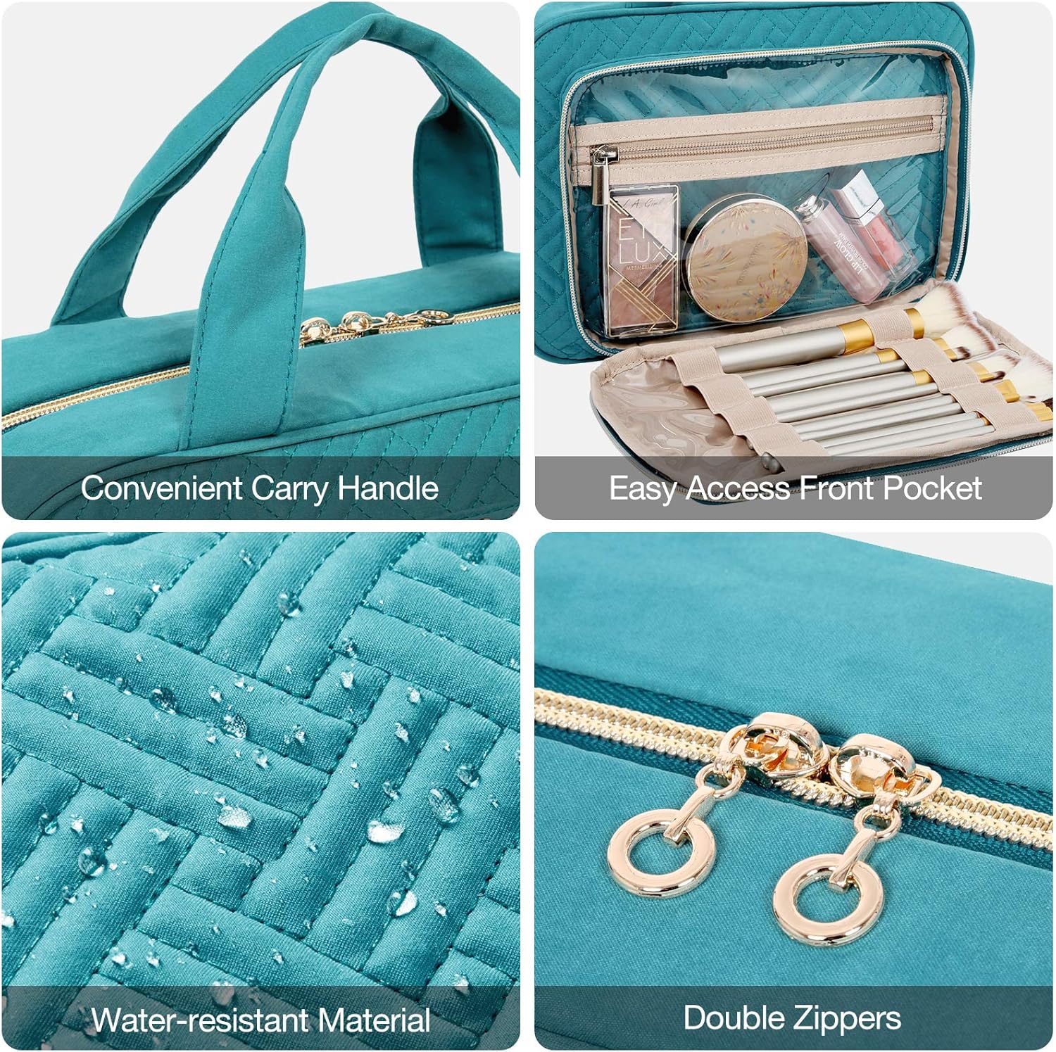 BAGSMART Toiletry Bag Hanging Travel Makeup Organizer with TSA Approved Transparent Cosmetic Bag Makeup Bag for Full Sized Toiletries, Medium-Teal