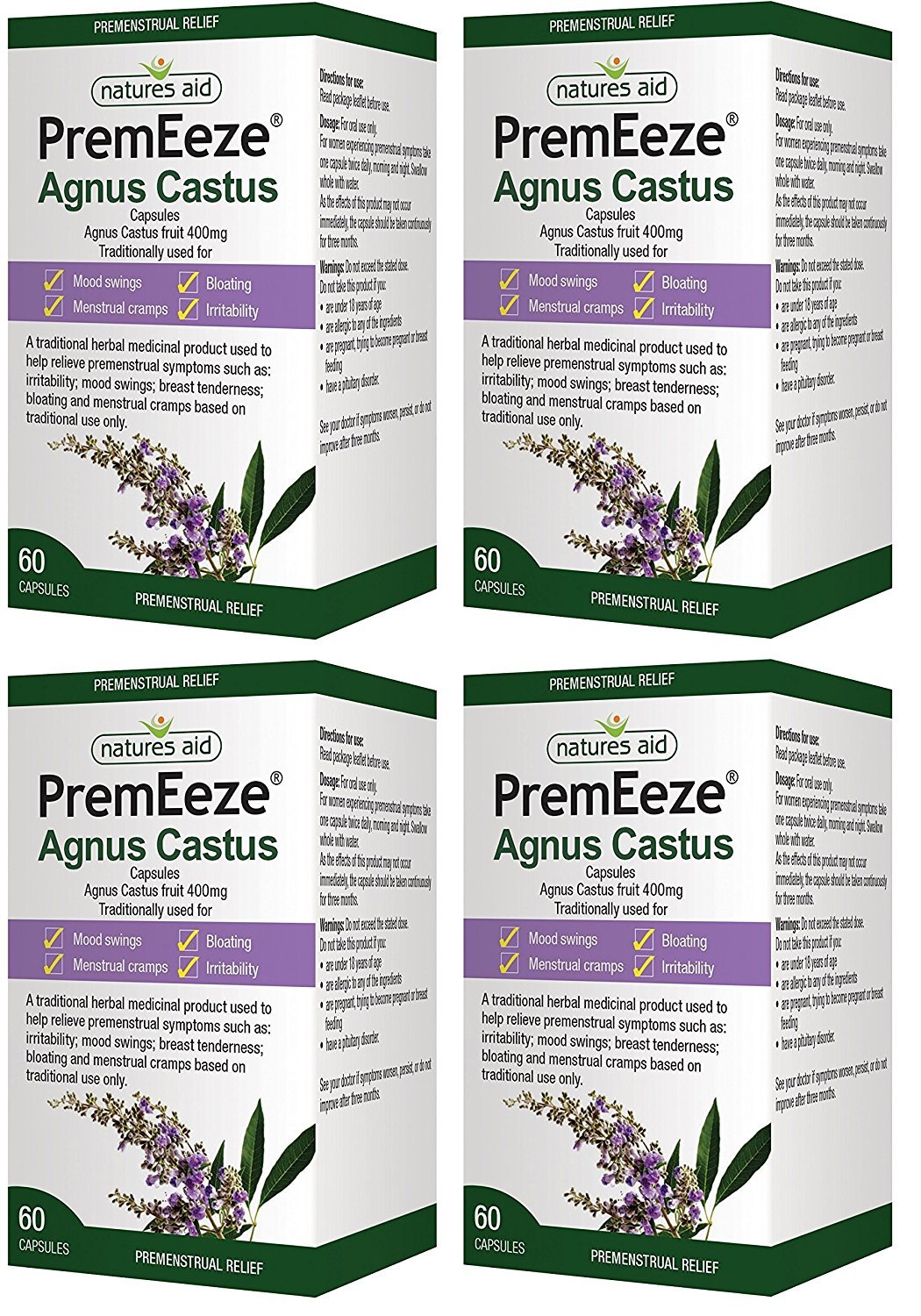 (Pack of 4) PremEeze Agnus Castus 400mg | Natures AID Health Products