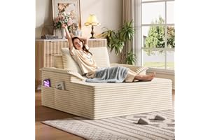 Zvivofla Chaise Lounge Indoor, 60 Inch Extra Wide Corduroy Couch, Boneless Chaise Lounge, Modern Lounge Chair for Bedroom, Living Room, No Assembly Plush Chair (Apricot)