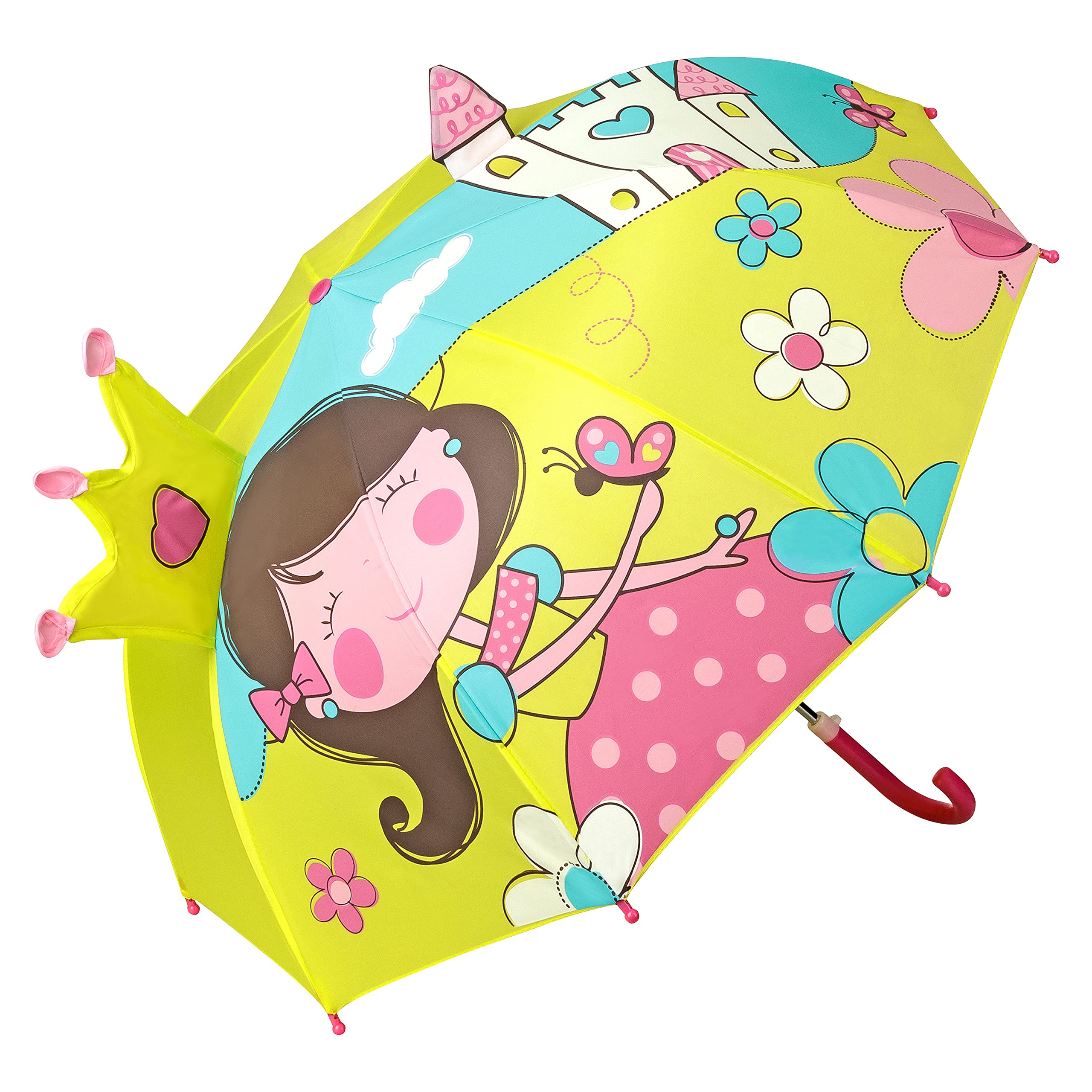 VON LILIENFELD® Umbrella Children Princess with Castle Fairy Tale Boys Girls Kids Lightweight Cute Motif 3-D up to Age 8