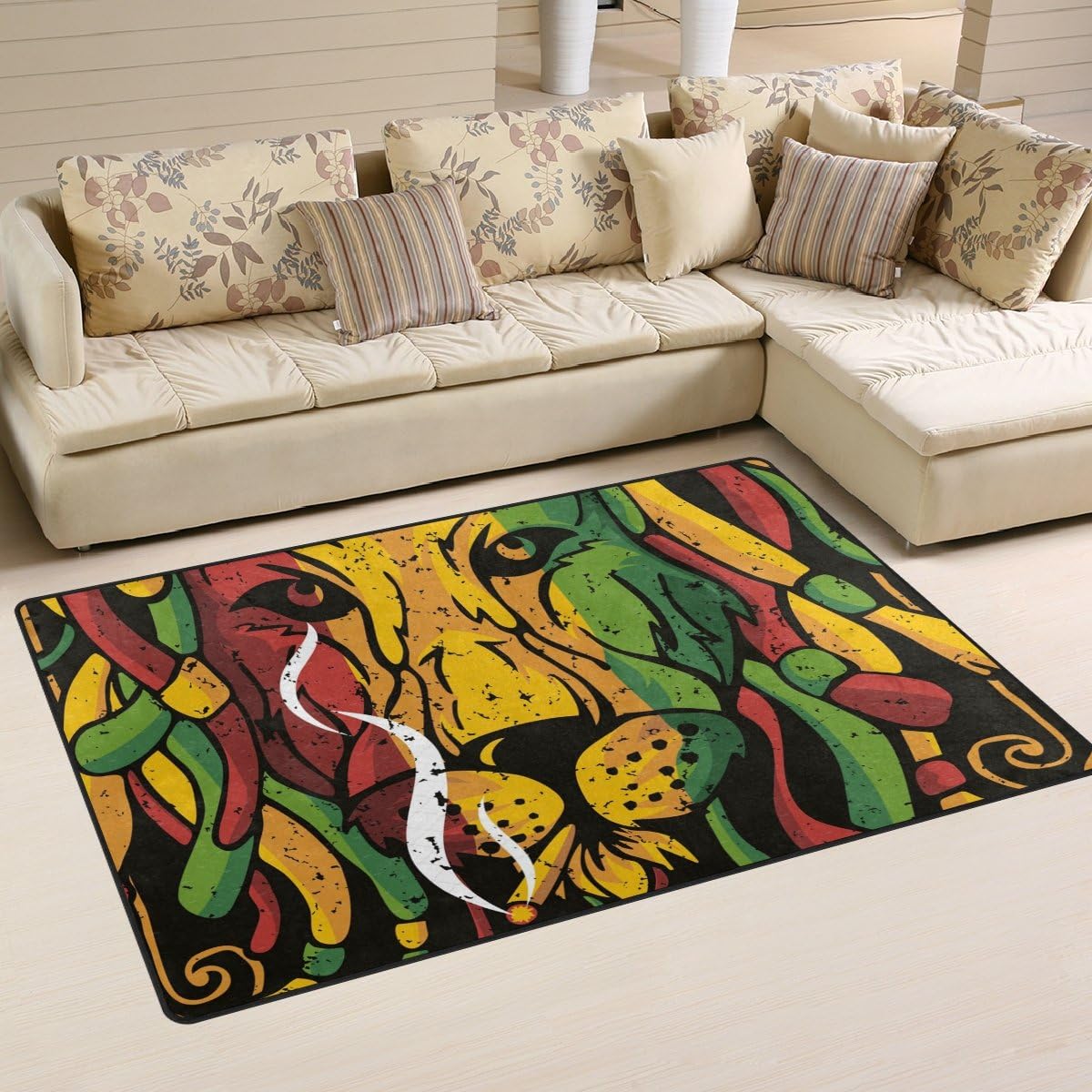 TIZORAX Graphics Lion Rasta Area Rug Anti-Skid Shaggy Carpet Floor Mat for Living Room Nursery Kitchen 60 x 39 inches