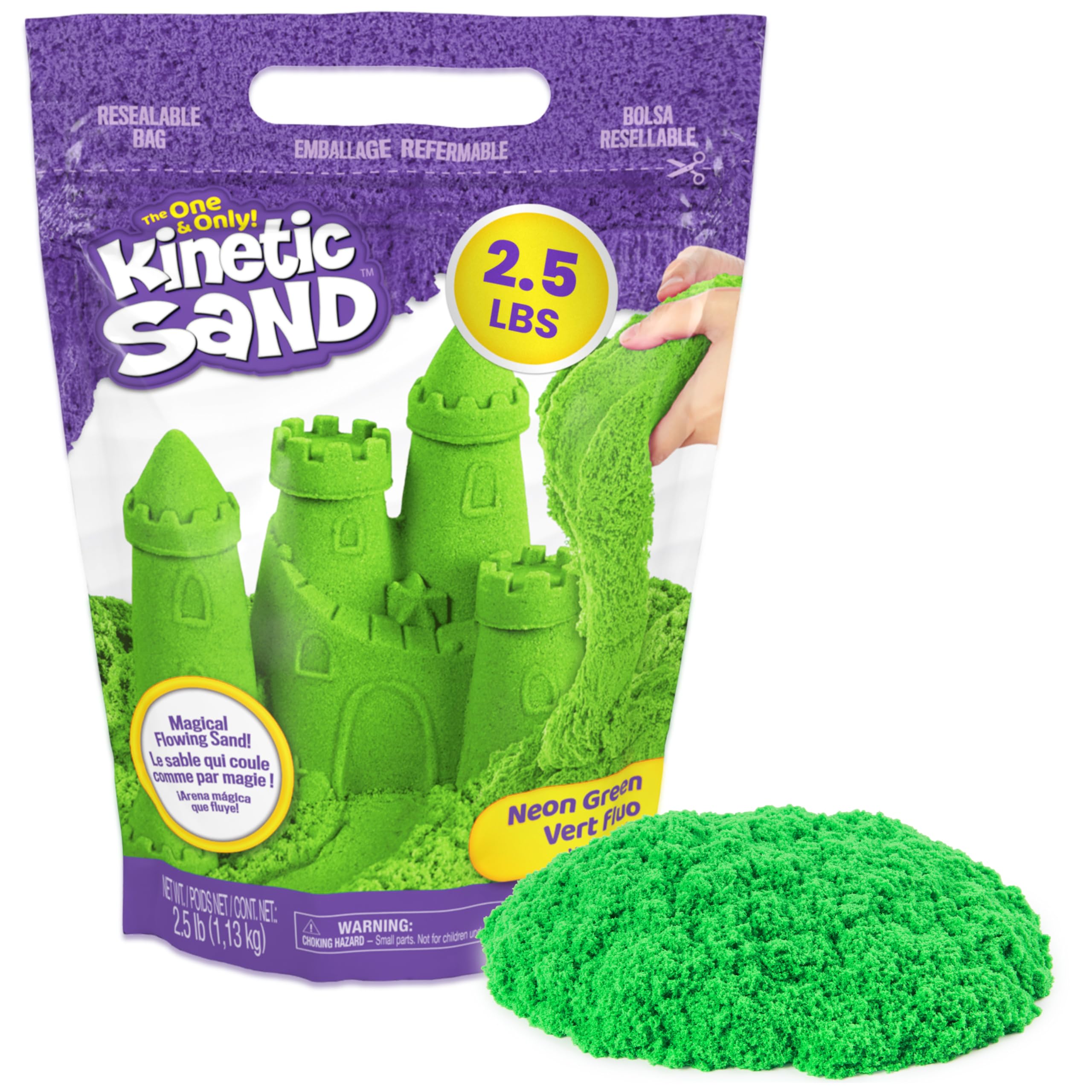 Kinetic Sand, 2.5lbs Green Play Sand, Amazon Exclusive, Resealable Bag (Packaging May Vary), Sensory Toys, Holiday Gifts & Stocking Stuffers for Kids Ages 3 and up