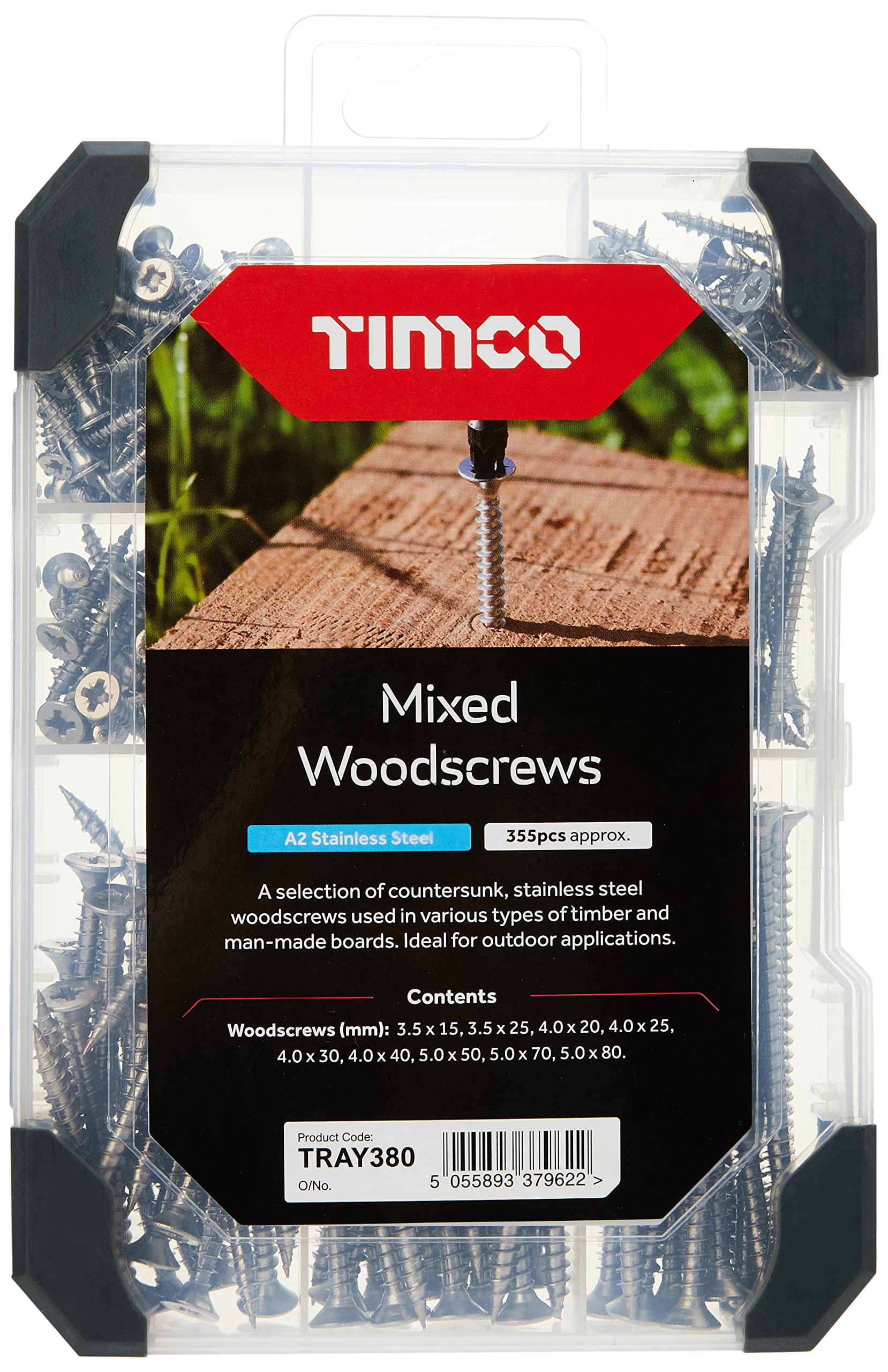 TIMCO A2 Stainless Steel Screws - Mixed Tray – 340 Screws - Silver