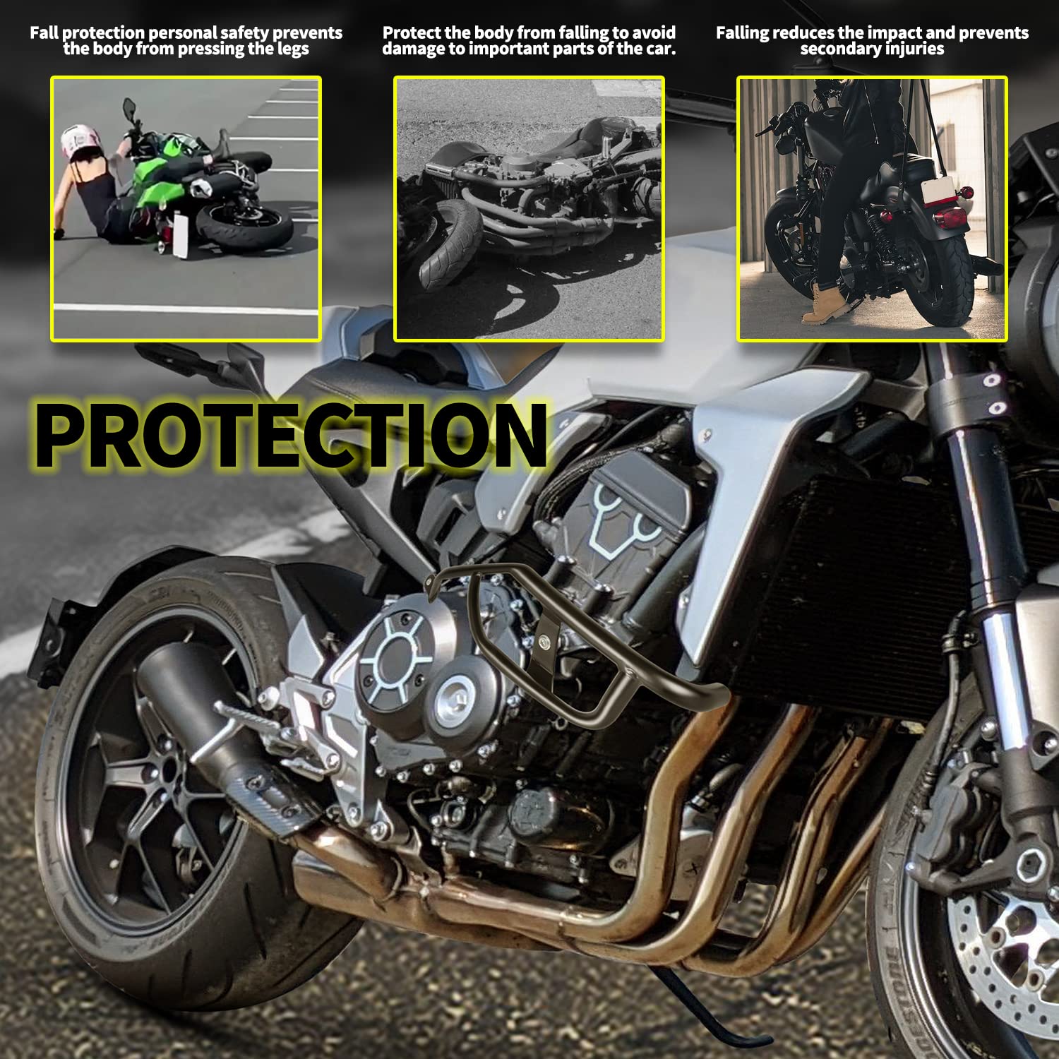 Protecteurs De Cadre Crash Pads YESKIT Pour Honda CB1000R 2020-2023 - Curseurs En POM Noir - 49x122 Mm - Protection Moteur Et Cadre - 2
