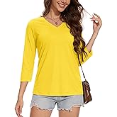 MAGCOMSEN 3/4 Sleeve T Shirts for Women V Neck Tshirts Cotton UPF50+ Summer Tops Casual T-Shirts Basic Tees 2025