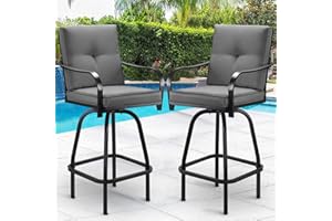 STRPRETTY BASIC STRPRETTY Patio Swivel Bar Stools Set of 2, Outdoor Bar Height Patio Swivel Chairs with Cushion for Garden Balcony Backyard (Grey)