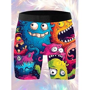 Men's Boxer Briefs, Novelty Skull Cartoon Monster Print Underwear, Soft Breathable Comfort Stretch Boxer Shorts