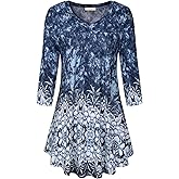 BAISHENGGT Women's V Neck 3/4 Sleeve Tunic Tops for Leggings Casual Dressy T-Shirts Blouses