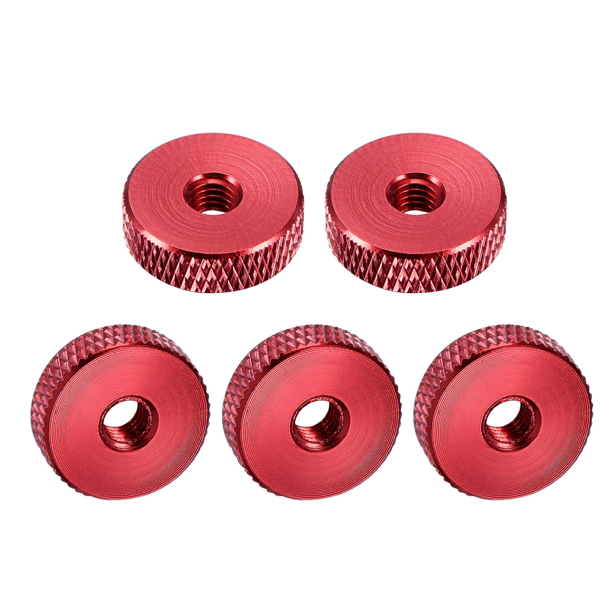 sourcing map Flat Knurled Nut - M5 x 16mm x 5mm Thumb Nuts Lock Adjusting Nuts Aluminum Alloy Red 5Pcs โ image 1