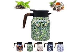 Vintage Floral Pattern Tea, Tea Pot Built-in Infuser, Stainless Steel Teapot Carafe with Lid for Hot Drinks (Style A,1000ml)