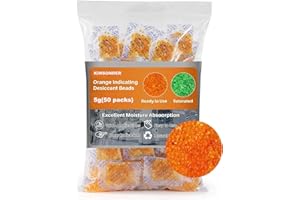 Orange Indicating Silica Gel Desiccant Beads, Cobalt-Chloride Free & Food Safe, Reusable Moisture Absorber in Clear Pouches f