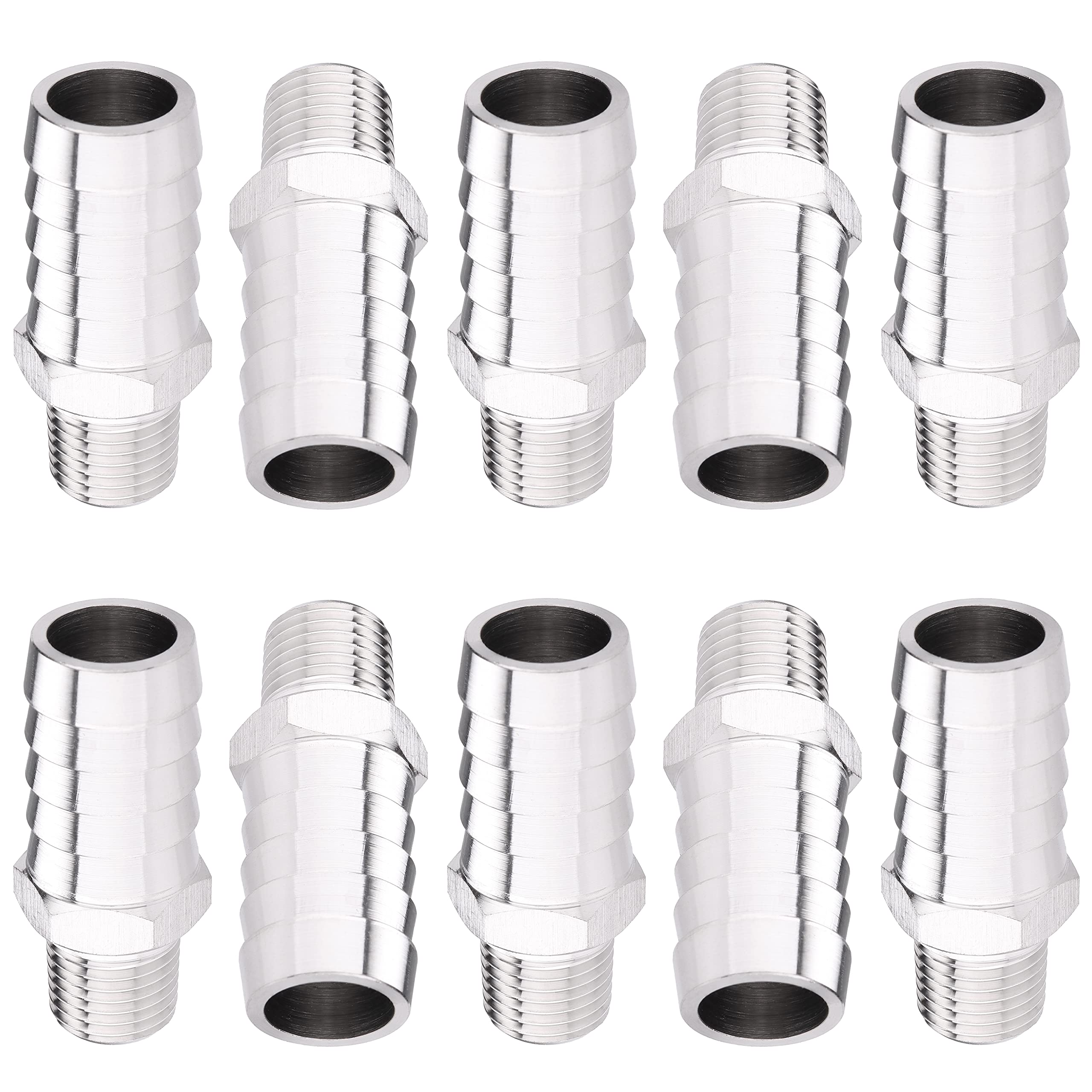 LTWFITTING Stainless Steel 316 Barbed Fitting Coupler/Connector 1/4-Inch Male BSPT x 16mm Hose Barb(Pack of 10)