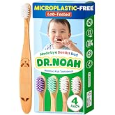 Dr. Noah Microplastic-Free Bamboo Baby Toothbrush, Dentist Designed, 4 Pack | 656 Substances Safety Tested | BPA, PFAS &amp; Phthalate Free | Extra Soft Bristles | Infant to Toddler, 6-12 Months, Age 2-4