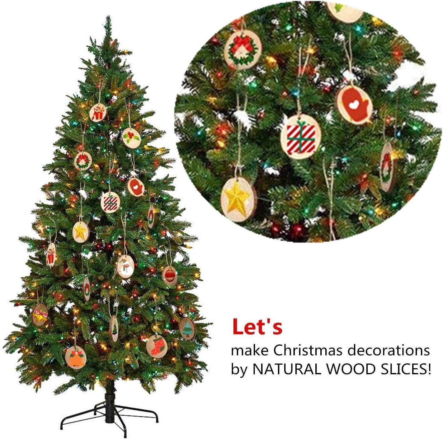 TICIOSH Wood Slices Natural Wood Slices Drilled Hole Unfinished Log Wooden Circles for DIY Crafts Wedding Decorations Christmas Ornaments… (50pcs 6-7cm) - Image 4