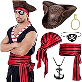 Capoda 6 Pcs Pirate Costume Accessories Set for Women Men Adult Pirate Outfit Cosplay (Black and Red)