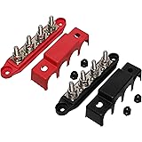 (Red & Black) 5/16" 4 Stud Power Distribution Block -BUSBAR- with Cover