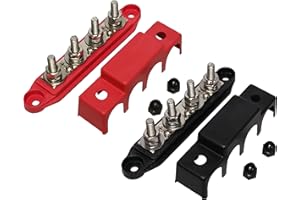 (Red & Black) 5/16" 4 Stud Bus BAR Power Distribution Block - Made in The USA - for Marine Battery Terminals, 12v Power and G