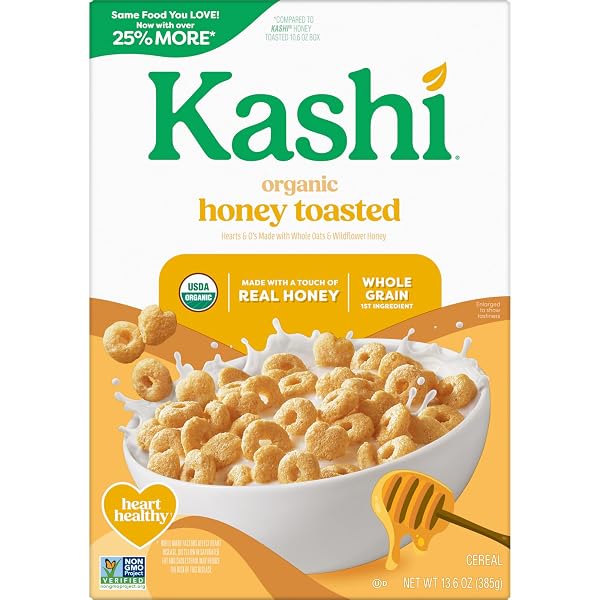 KASHI BREAKFAST CEREAL, ORGANIC, WHOLE GRAIN, HONEY TOASTED, 13.6OZ BOX (1 BOX)