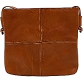Leather Crossbody Bag without Zipper Closure, Vintage Style Stitching