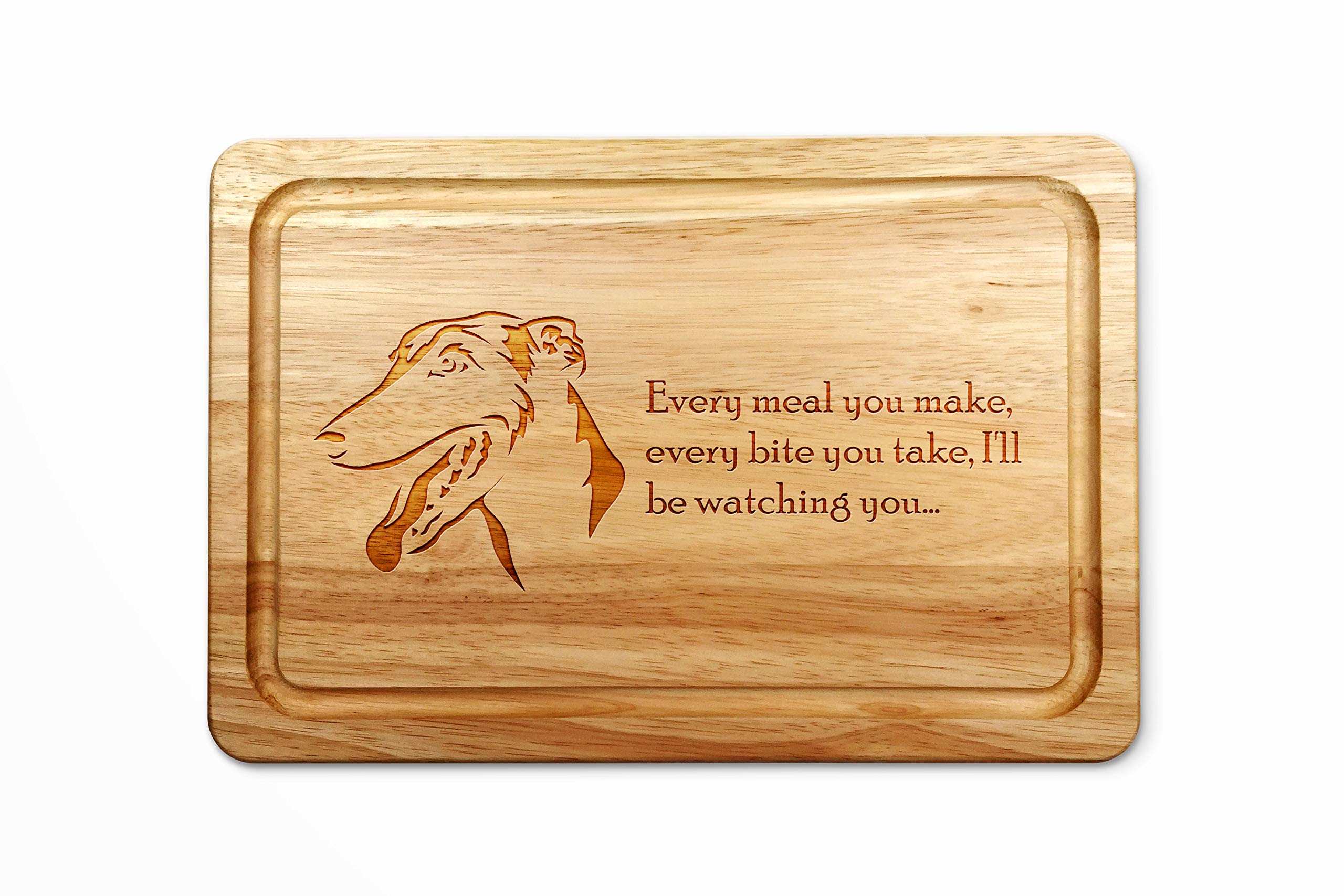 Hardwood Chopping Board with Greyhound Dog Design - 30x20 cm Kitchen Cutting Board with Juice Groove - Gift Idea for Him or Her, Christmas & Birthdays - Made in The UK