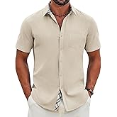 COOFANDY Men's Button Down Shirts Short Sleeve Casual Cotton Shirts Summer Beach Wedding Shirt with Pocket