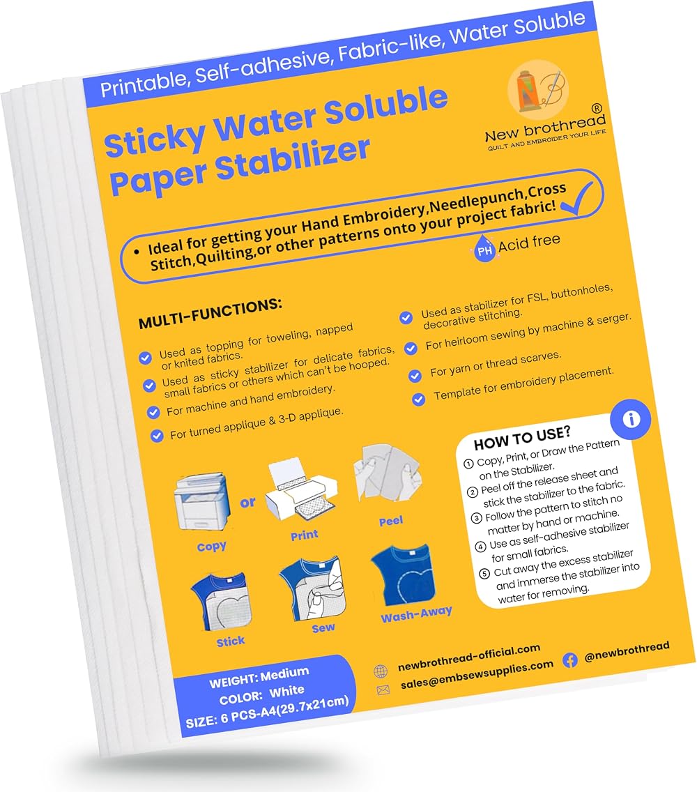 New brothread 6PCS A4 Sticky Water Soluble Embroidery Stabilizer