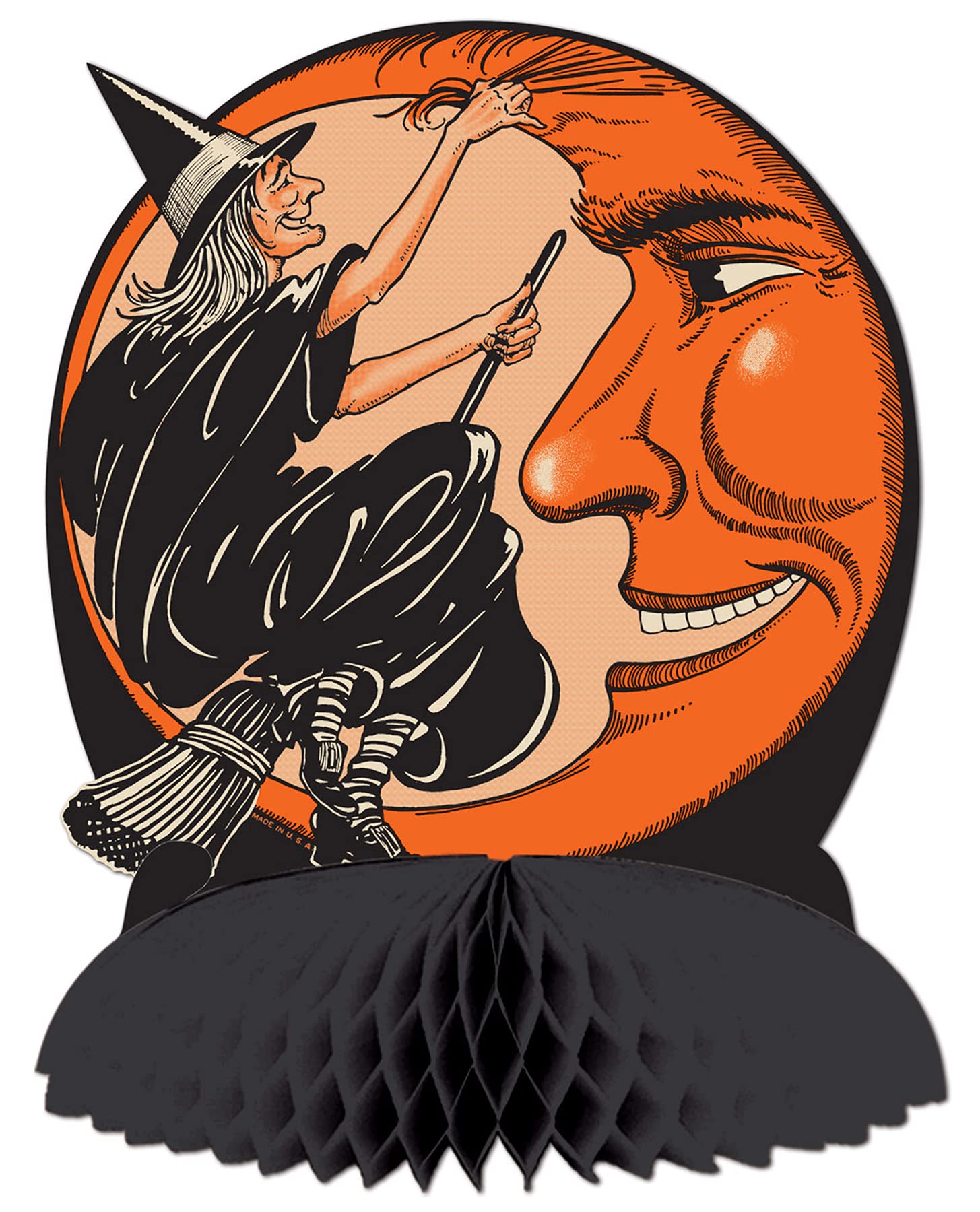 Beistle 1550 Vintage Hllwn Witch & Moon Centerpiece, Paper, Black/Orange