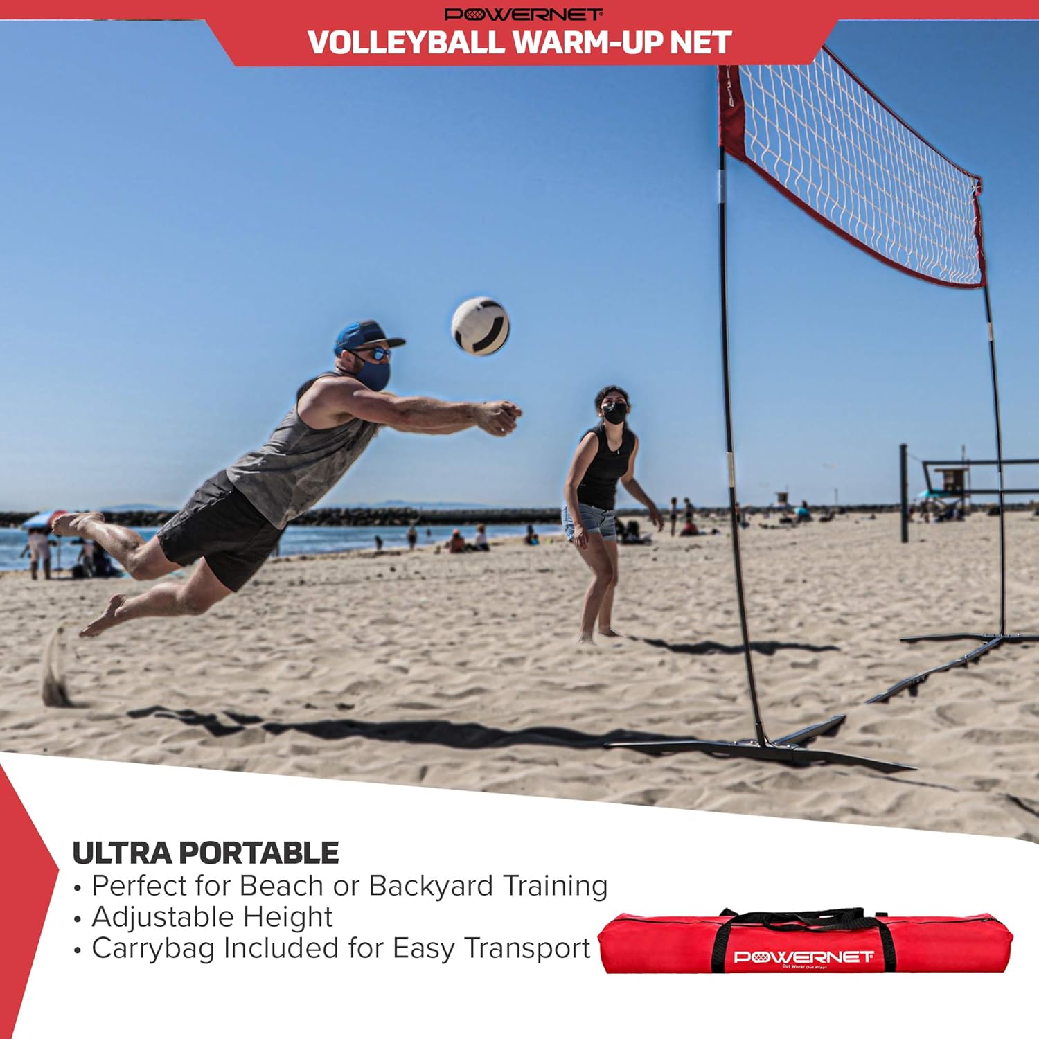 PowerNet Freestanding Volleyball Warm Up Net | Portable Design for Indoor Or Outdoor Use | Foldable One Piece Quick Setup Frame | Great for Hitting Serving Drills Small Scrimmage Or 1 On 1 Game : Sports & Outdoors